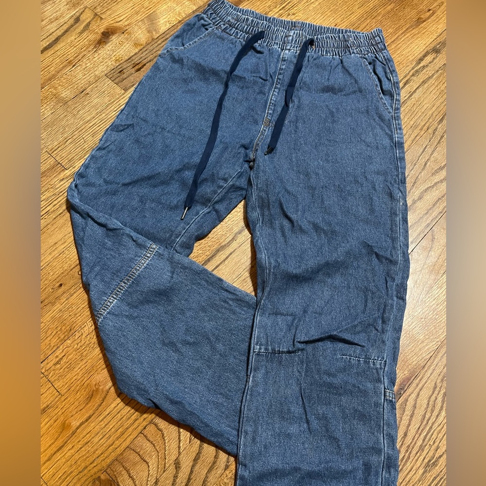 Shein elastic waist straight leg denim pants | pull on jeans